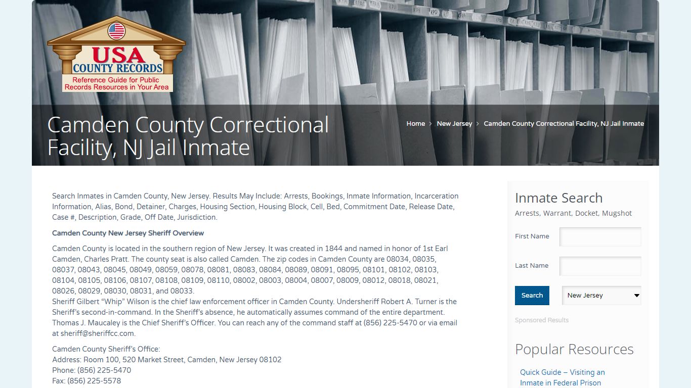 Camden County Correctional Facility, NJ Jail Inmate | Name ...